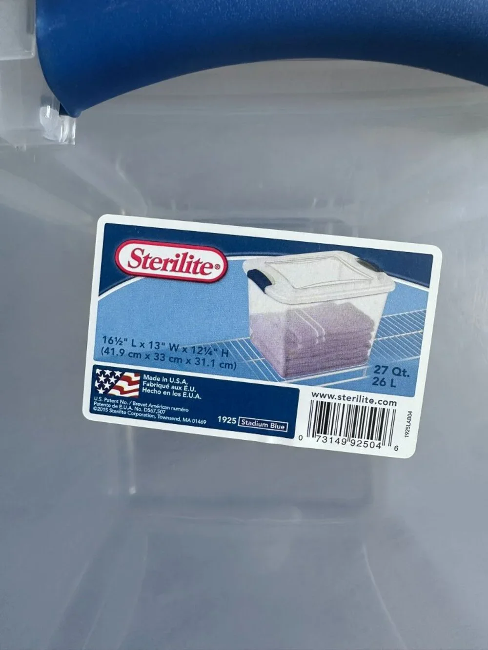Sterilite 27 Qt Storage Box Container with Lid - Clear / Blue